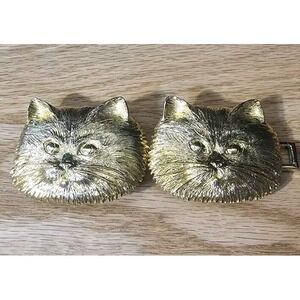 SIGNED DOUGLAS PAQUETTE Cat Kitty Face Head Belt Buckle Gold Tone 1980s Couture